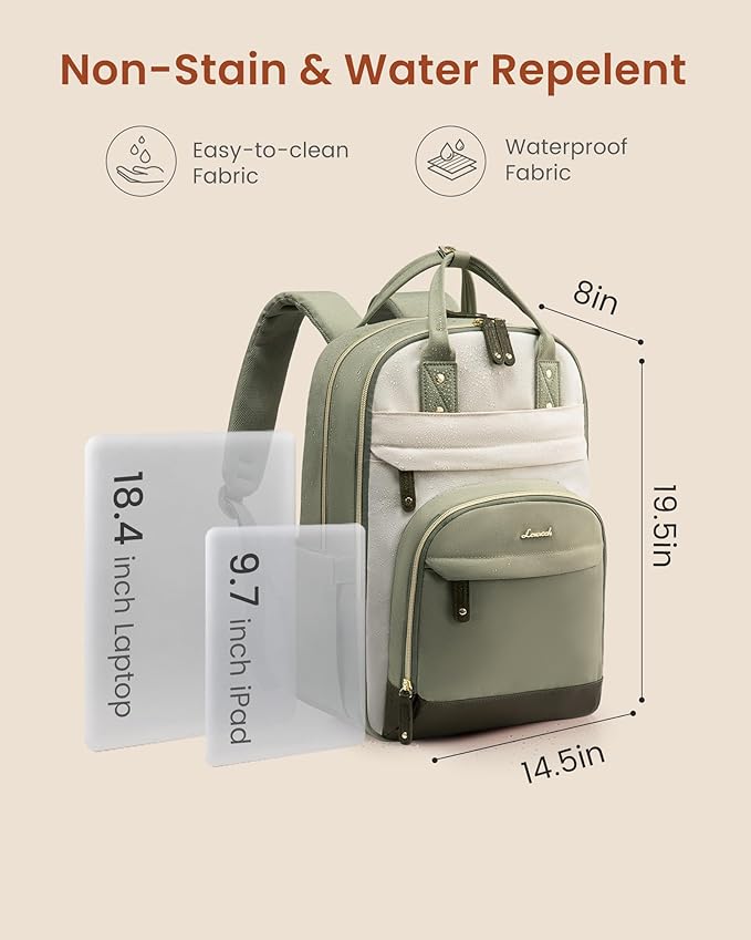 LOVEVOOK Laptop Backpack for Women with Giant Tumbler Holder Pocket,18.4 inch School College Bookbag Nurse Teacher Backpack,Work Travel Backpack Purse Laptop Computer Bag,Beige-Off-white-Earthy yellow