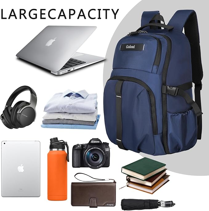 Goloni Airline Approved Travel Backpack 35L - Under Seat Carry On, Water Resistant 15.6 Inch Laptop Compartment for Men Women Work Travel,Blue