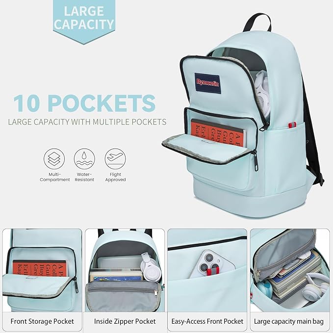 Classic Casual Backpack, Lightweight Daypack with 10 Pockets, Laptop Compartment, EVA Foam Pad (Sky blue)