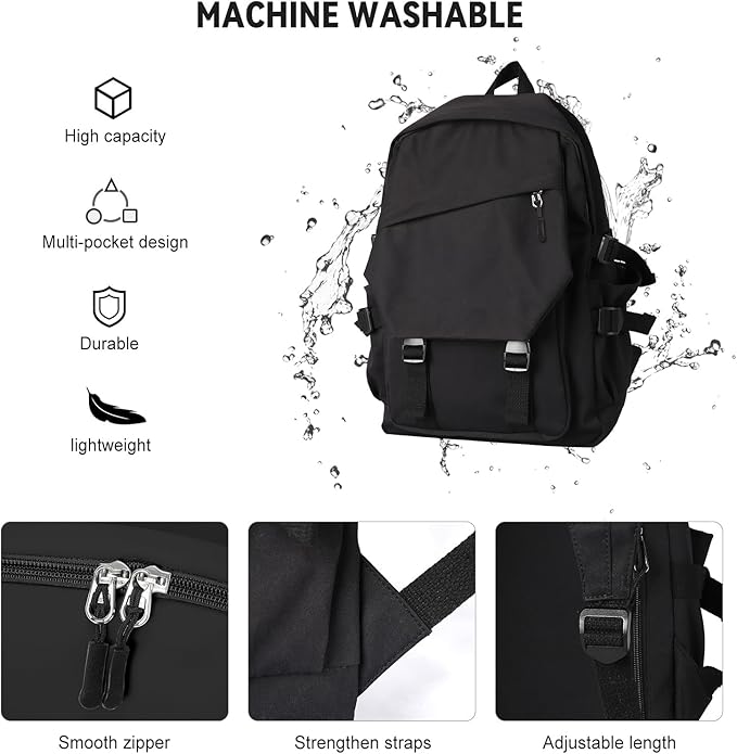 coowoz Casual Daypack Large upgraded version College Laptop Backpack for Men Women Water Resistant Lightweight School Bag Travel Rucksack for Sports High School Middle Bookbag for girls Size L(Black)