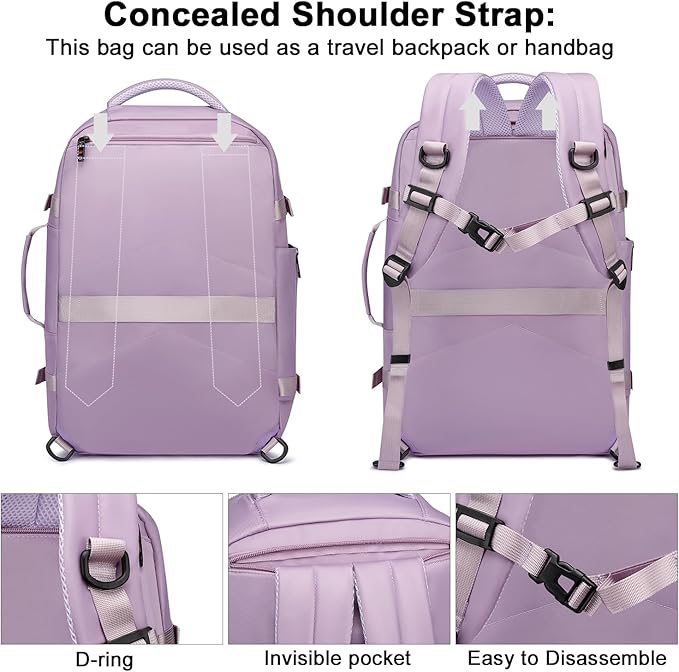 Asenlin 30L Travel Backpack for Women Men,Fit 15.6 Inch Laptop Backpack Flight Approved Luggage Carry On Water Resistant for Weekender Overnight Large Daypack Purple