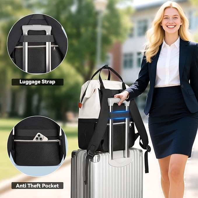 MATEIN Laptop Backpack with Lunch Box, 15.6 Inch Lunch Backpack for Women, College Computer Back Pack Work Backpacks with Insulated Lunchbox Meal Prep Bag for Teacher Nurse Commute Office, 2Pcs Set