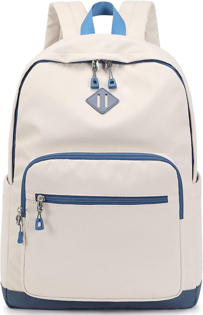 Lohol Classic Backpack for Girls Boys Teens, Lightweight Bookbag for School Travel College (Beige/Blue)