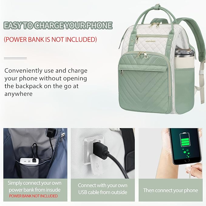 KROSER Laptop Backpack 17" Stylish Backpack Water Repellent College Casual Daypack with USB Port Travel Business Work Bag for Men/Women-Beige/Light Green