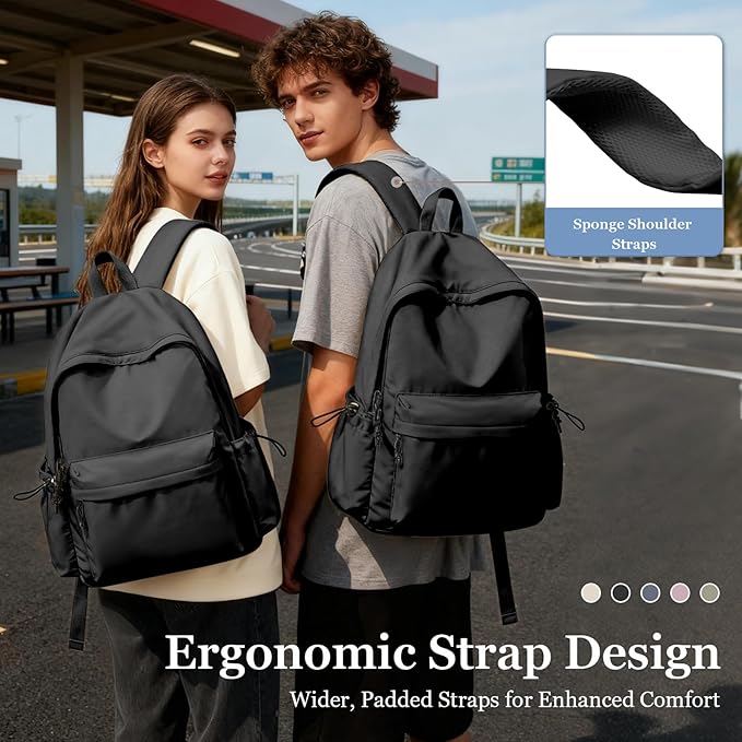 Classic Basic Black Backpack For Women,Waterproof High School Bookbag,Lightweight Casual Travel Daypack,College Backpack Men,Middle School Bag For Girls Boys