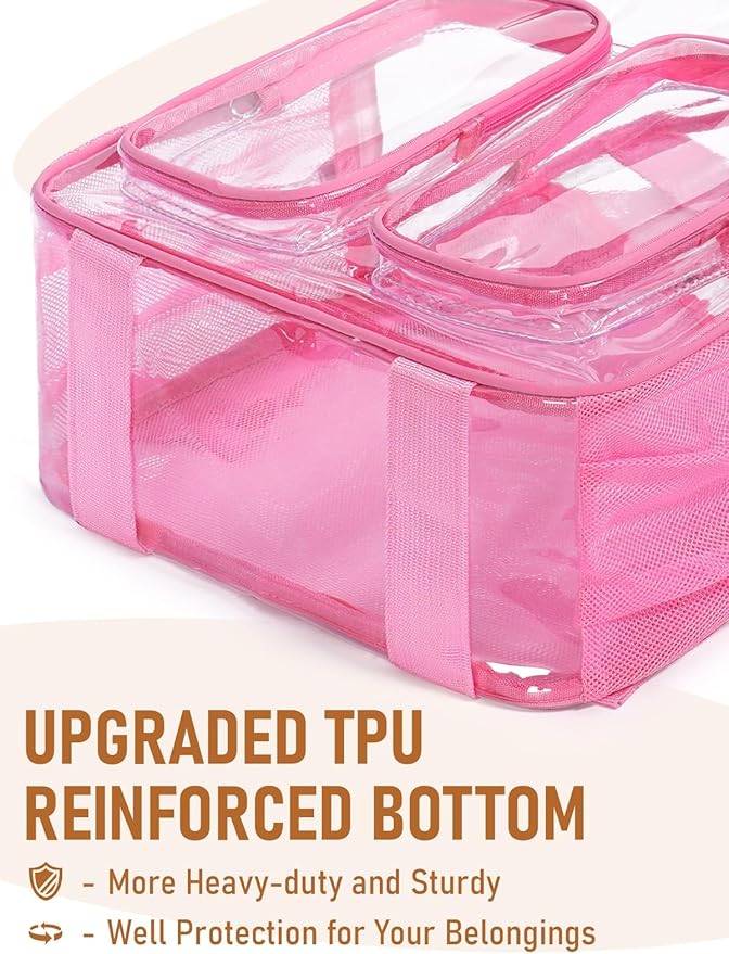 Large Clear Backpack Heavy Duty for Women Men Boys Girls, Clear Bookbag for School, 17 Inch Transparent Backpack with Accessories for Work Casual Sport, pink