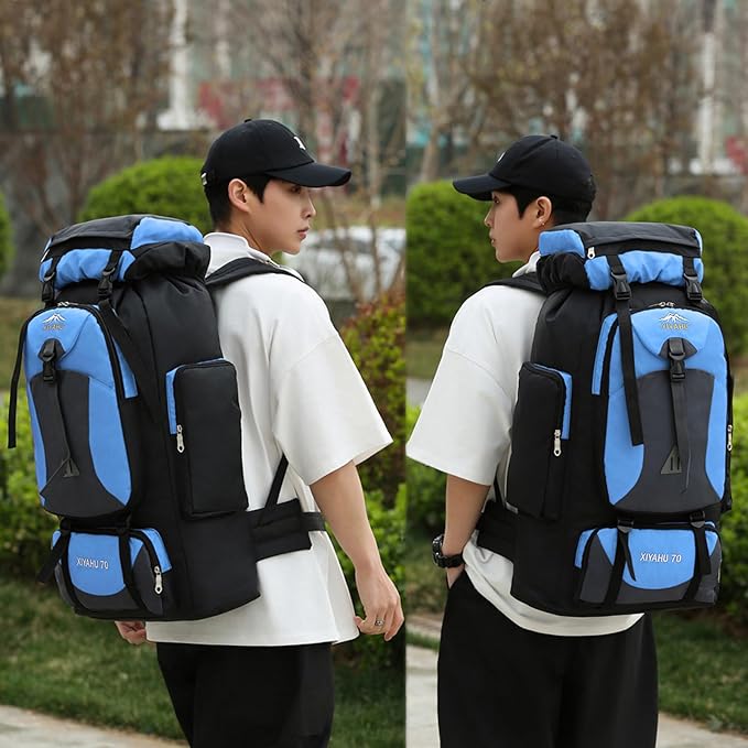 Lawaia 70L Hiking Backpack Large Camping Pack Backpacking Bag Rucking Backpacks Outdoor Trekking Travel Rucksack for Men Women-Sky Blue