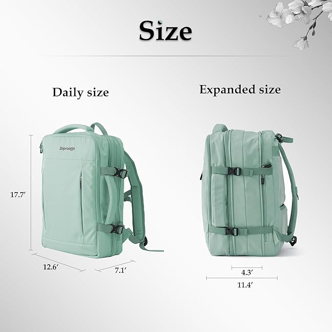 Travel Backpack, Expandable Large Capacity Business Work, Water Repellent Carry On Daypack with USB Charging Port, Fit 17 Inch Laptop, Bag for Men and Women,Mint Green
