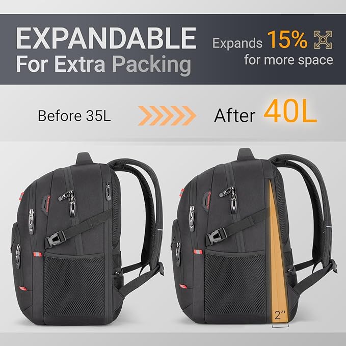 40L Expandable Laptop Backpack, Anti-thief Travel Backpack, Airline Approved Business Waterproof Carry on Luggage, Fits 15.6" Laptop for Men Women
