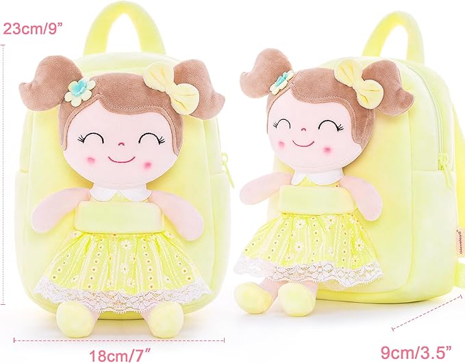 Gloveleya Back to School Gifts for Girls Kids Backpack Toddler Girls Backpacks with Soft Plush Spring Girl Doll Toys Yellow