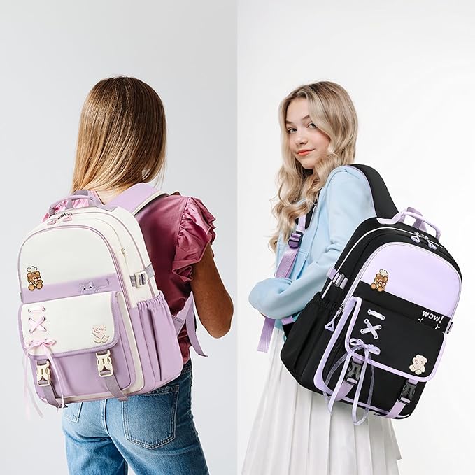 Cusangel Teen Girls Backpack,Girls Cute Backpack Big kids Elementary Middle High School College Student,17" Bookbag For 9Age+ boys(Purple)