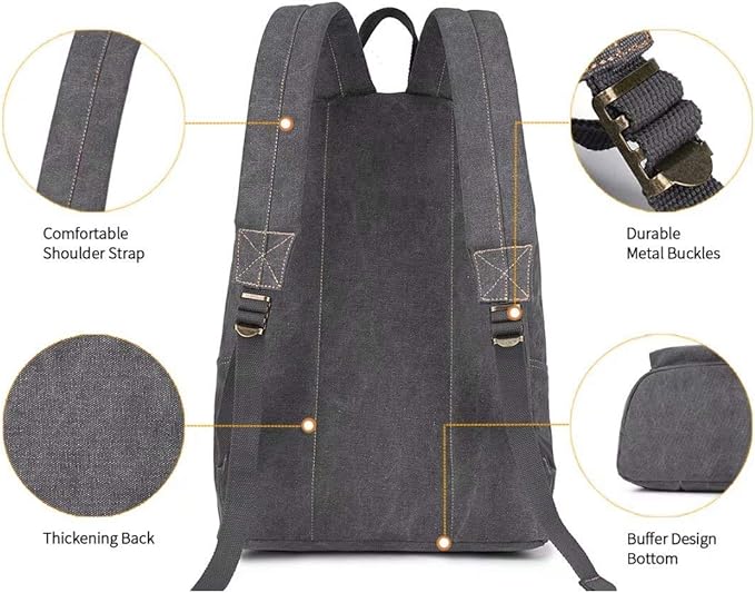 Canvas Laptop Backpack, Durable Rucksack, Travel Bag Fits 15.6 Inch Notebook for Men Women Factory Directly（Gray）