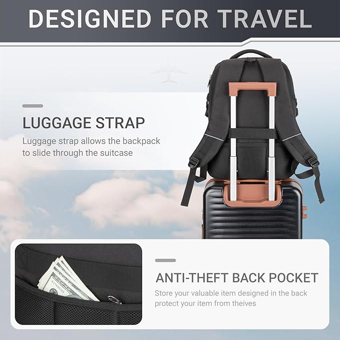 40L Expandable Laptop Backpack, Anti-thief Travel Backpack, Airline Approved Business Waterproof Carry on Luggage, Fits 15.6" Laptop for Men Women
