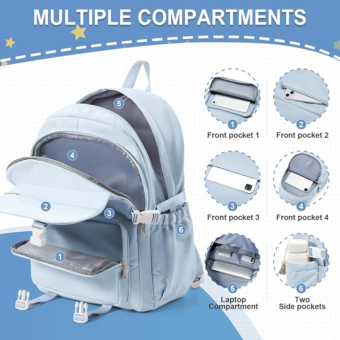 Lightweight Waterproof Backpack for Women Men Large Capacity College School Bag with Luggage Straps Multiple Pockets Durable High School Bookbag, Casual Daypacks for Students Girls Boys(Blue)