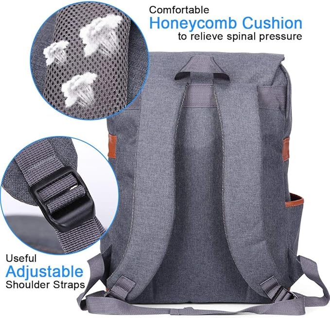 Modoker Eco-Friendly Vintage Laptop Backpack for Women Men,Travel Backpacks with USB Charging Port Fashion Backpack Fits 15.6Inch Notebook, Grey