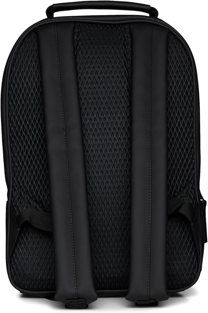 RAINS Book Daypack Large Black Laptop Backpack for Men and Women, Waterproof Black Minimalist Commuter Bag with 15”-16"