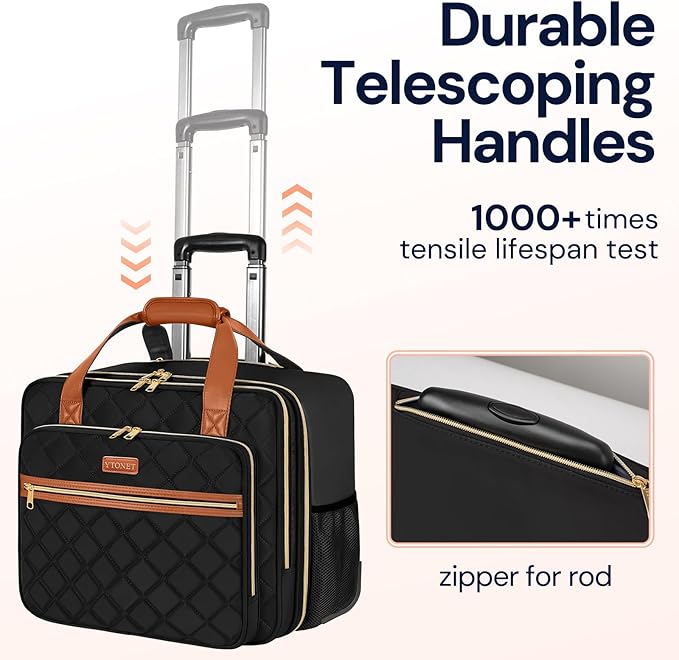 Ytonet Rolling Laptop Bag, 17.3 Inch Rolling Briefcase for Women, Water Resistant Computer Bag with Wheels for Work Travel College Business Overnight Wife Mom Teacher, Black Brown