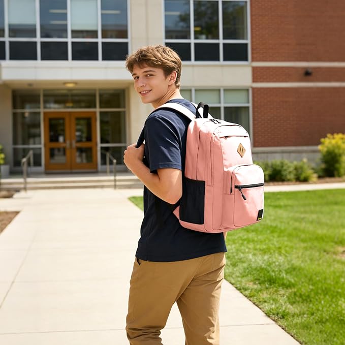 Goloni Lightweight Laptop Backpack 1.1Lbs, 36L Wear-Resistant Water Resistant Backpack with Laptop Compartment for Men Women, College Work Travel Bookbag,Pink