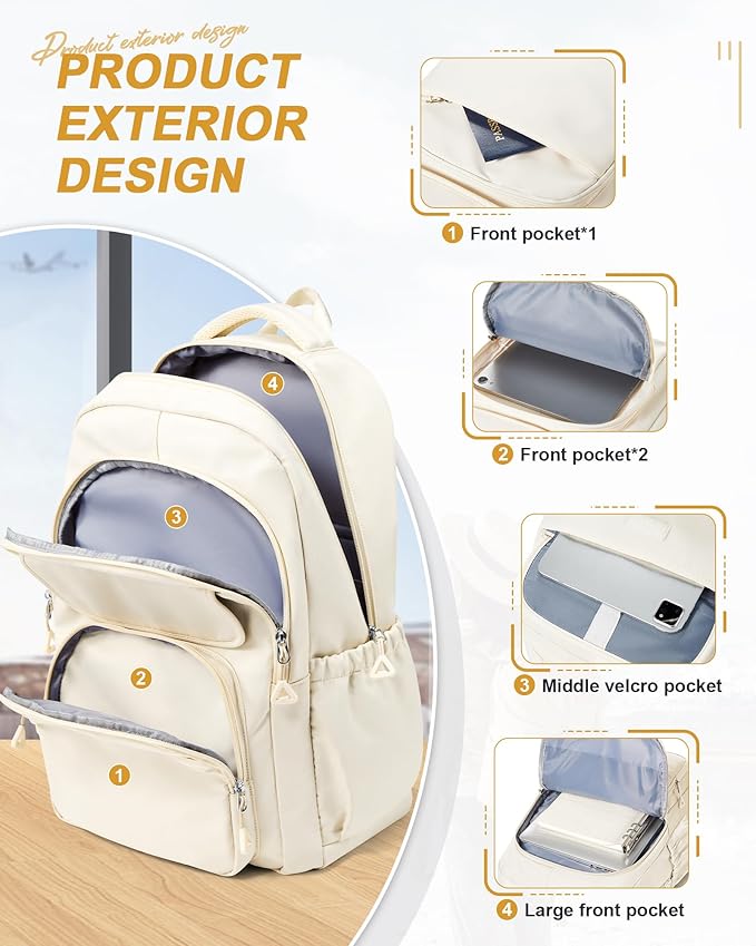 School Backpack for Girls, High Elementary School Laptop Backpack College Student Women Bookbag, Mochilas Escolares para Niñas, Teens Girls Bookbag Casual Daypack, Beige