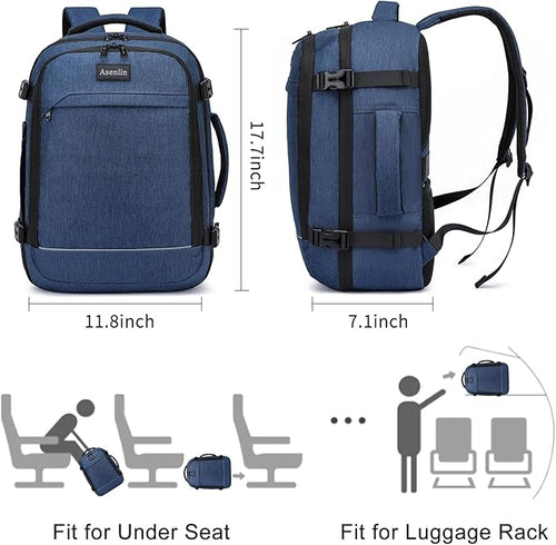 Asenlin Travel Backpack for Women Men,Flight Approved Carry On Luggage 30L Water Resistant Business Mochila Work Laptop Backpacks Fits TSA 15.6 Inch Computer College Weekender Outdoor Hiking-Blue