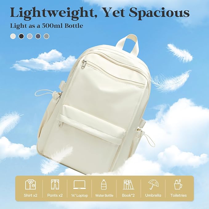 Simple School Backpack For Women,Lightweight College Backpack,High School Bag For Teens Boys Girls,Casual daypack Small Travel Backpacks Men Cute Bookbag(Beige)