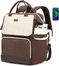 Computer Backpack for Women, Work Bag Laptop Bookbag with Cup Holder & USB Charger for Teacher Nurse College Travel Back Pack, Gifts, Nude Brown