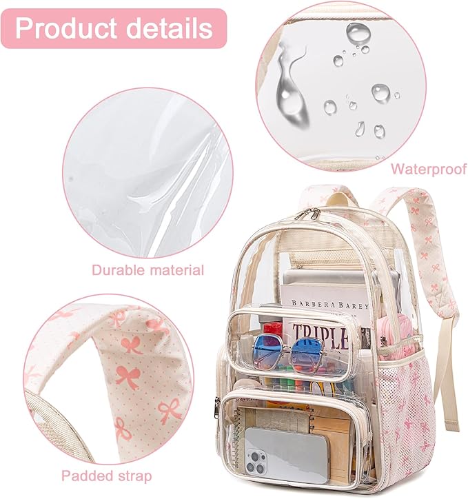BTOOP Clear Backpack Heavy Duty Transparent Backpack 17" See Through Bookbag for College Work Festival Security with Padded Strap Large Capacity