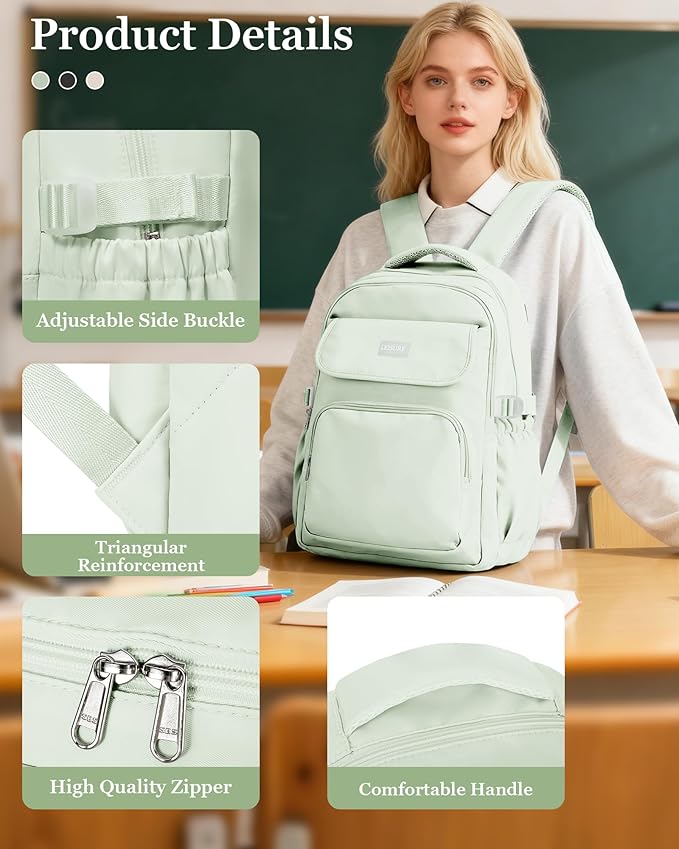 Aesthetic College Backpacks For Women Men,Waterproof High School Back pack,Kawaii Backpack For Teens Girls Boys,Student Latop Travel Backpack(Mint Green)