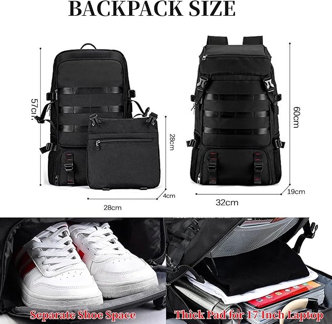 40L Travel Backpack, 15.6 Inch Laptop Backpack for Men Women, Waterproof Rucksack Casual Daypack with Shoe Compartment for Work Business Hiking