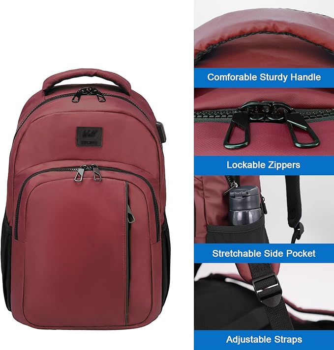 WOLT Laptop Backpack for Men Women for 15.6 Inch and 17 Inch Notebook, Travel Backpack Carry On Flight Approved with Computer Compartment, College Bookbag with USB Charging Port (Red)