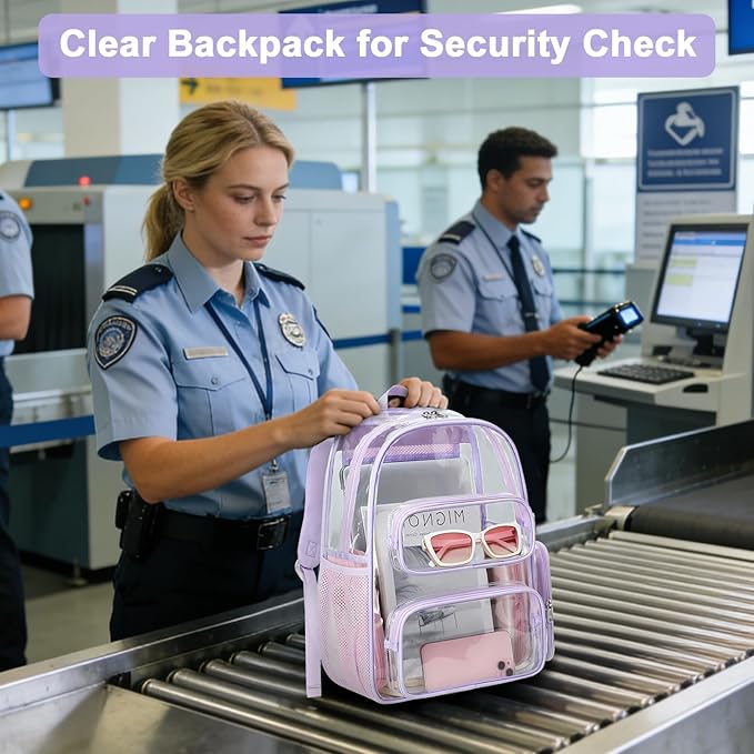 BTOOP Clear Backpack Heavy Duty Transparent Backpack 17" See Through Bookbag for College Work Festival Security Padded Strap (Purple)