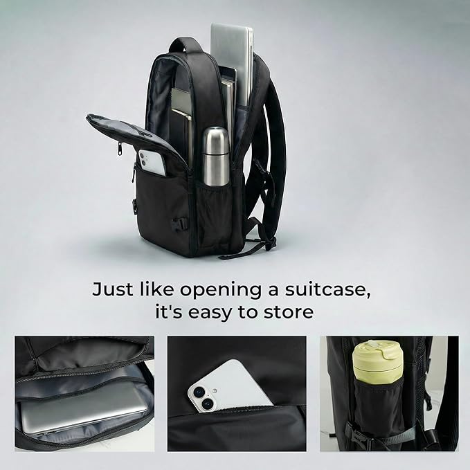 Vacuum Compression Backpack for Travel, Carry-On Backpack with Vacuum System & Pump, Packs Like 45L for 2-5 Day Trips, Fits 17" Laptop, Water-Resistant Personal Item Travel Backpack for Men / Women