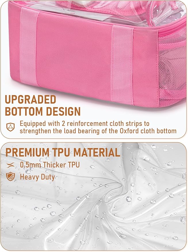 Large Clear Backpack Heavy Duty, 17 inch Clear Bookbag for Boys Girls Women Men, See Through Transparent Backpack With All-Around Reflective Strips for College Work Travel,Pink