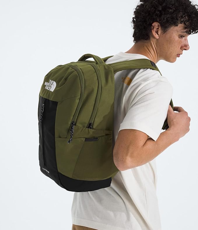 The North Face Lichen Daypack - Everyday Commuter Backpack, Laptop Sleeve, Water Bottle Pockets, Center Front Pouch, Woodland Green/TNF Black, One Size