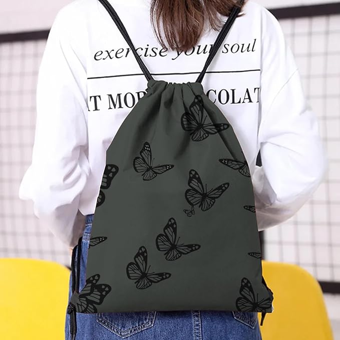 Drawstring Backpack Draw String Bag Waterproof for Sports Gym Beach Travel Cute Aesthetic Sackpack Men Women (13"×17")-Butterfly
