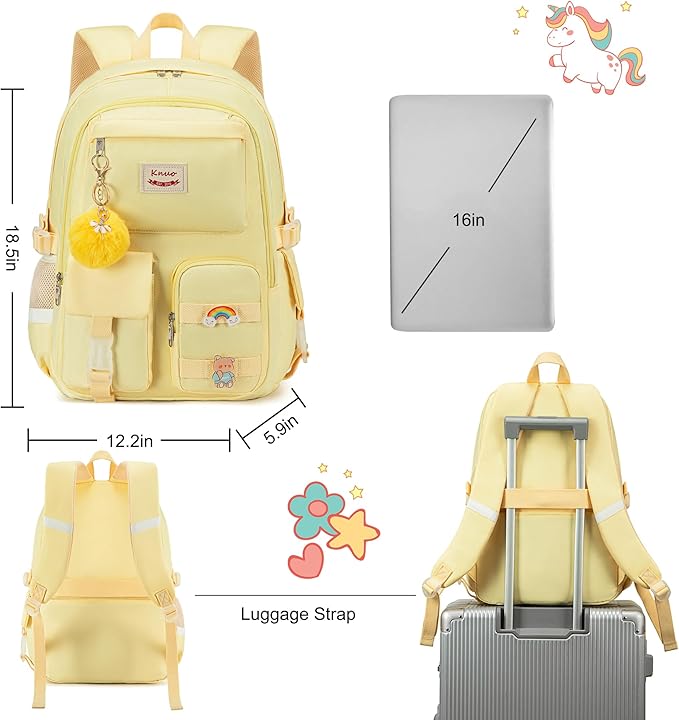 Backpack for girls Laptop Backpacks 15.6 Inch College Cute Bookbag Anti Theft Primary Elementary School Bag Casual Daypack for Teens Girls Women Students （Yellow