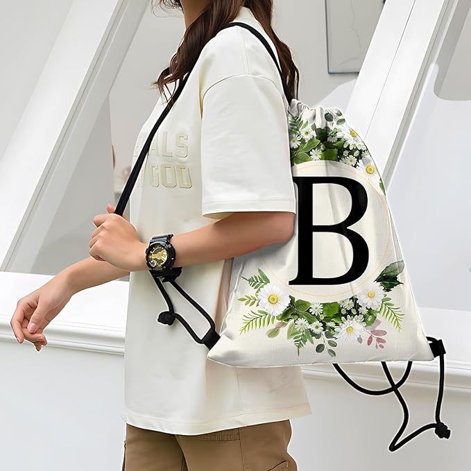 Initial Letter Drawstring Backpack String Sports Gym Bags Waterproof Sackpack Cute for Men Women Beach (13"×17") (Letter-B)