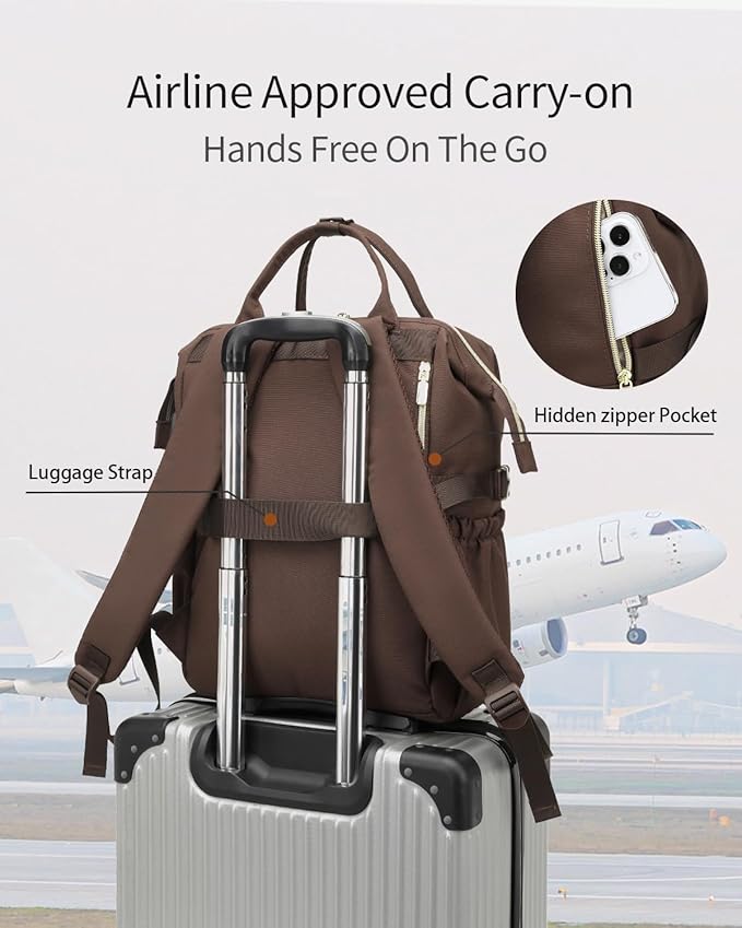 Computer Backpack for Women, Work Bag Laptop Bookbag with Cup Holder & USB Charger for Teacher Nurse College Travel Back Pack, Gifts, Nude Brown