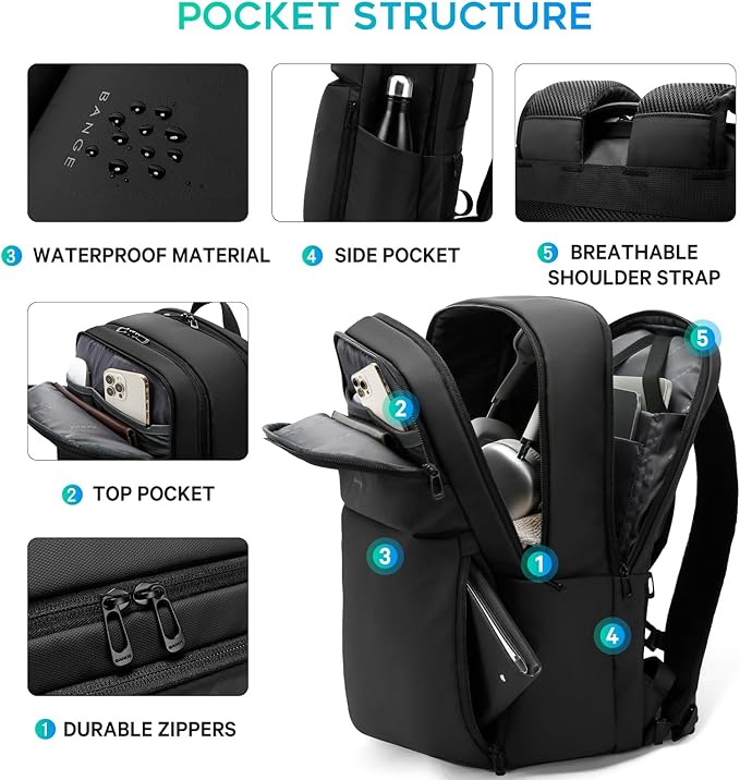 FUTURE AESTHETICS Smart Waterproof Travel Backpack Business Flight Approved Carry on Backpack for Men Women ，Large Capacity Laptop Backpack，Water Resistant Computer Backpack Fits 16 Inch Laptop（Black）