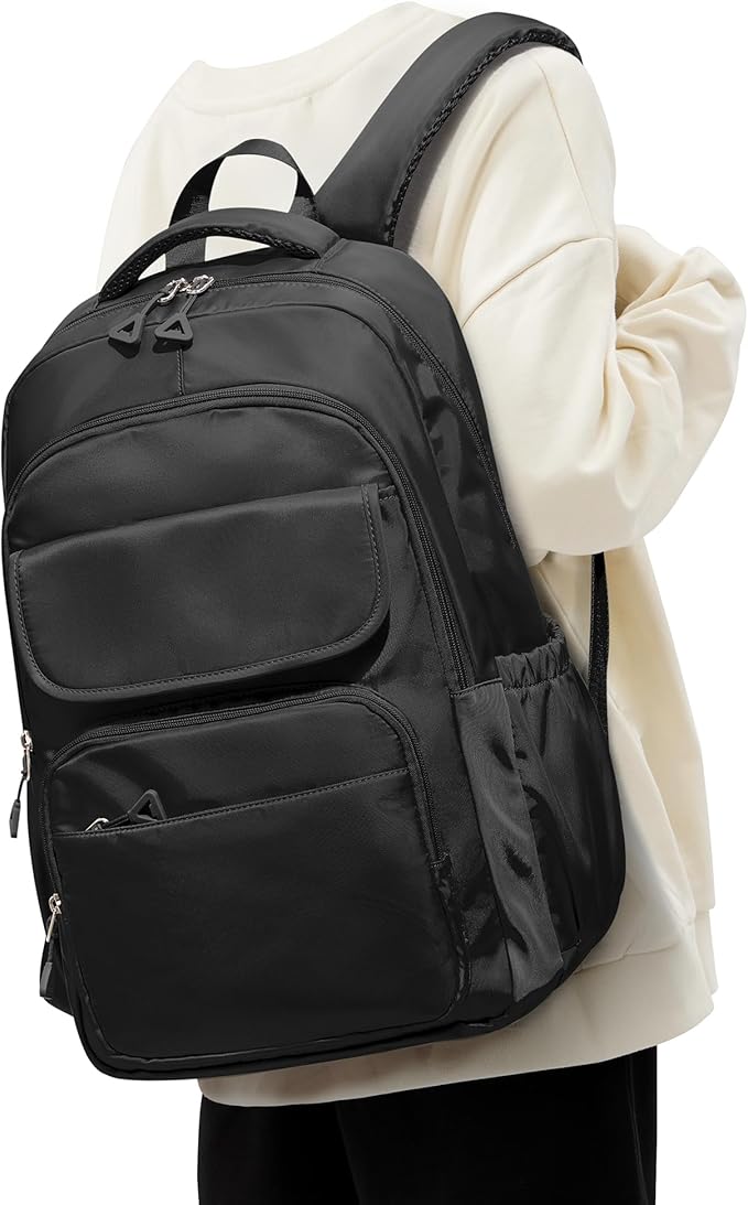 School Backpack for Women Men, Water Resistant Backpacks for Girls 15.6 Laptop Multifunction Casual Daypack, Basic College Backpack School Bookbag Mochilas Escolares para Niñas, Black