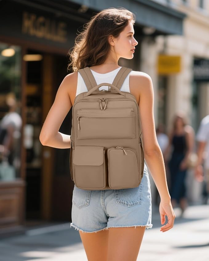 FODOKO Backpack for Work, Casual Backpack for Women Men Daypack Backpack for Travel College Bookbag Separate Compartment for 15.6 Inch Notebook Brown