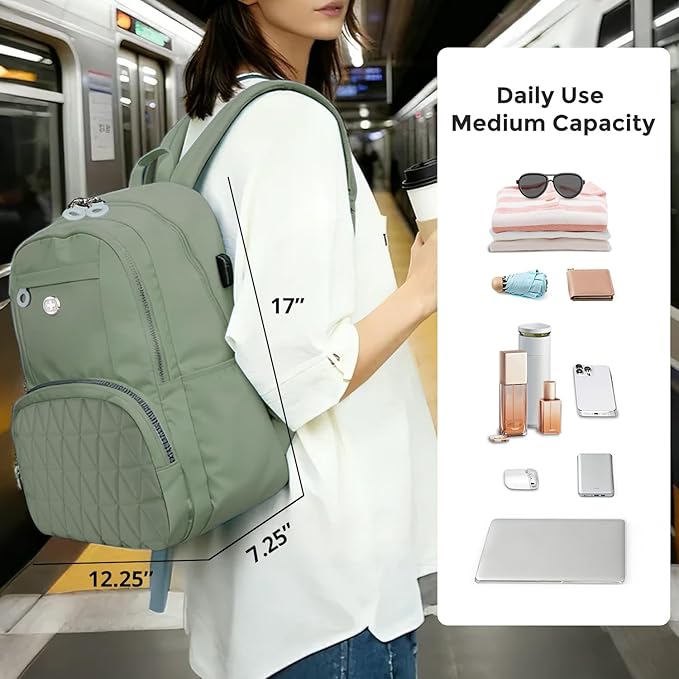 Swissdigital Design Travel Backpack for Women, 15.6 inch Laptop College Grayish Medium Simple Modern Backpacks for School with USB Charging Port for Womens Girls | SD1711-27
