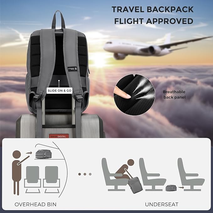 Swissdigital Design Laptop Backpack for Women，Travel Backpack with USB Charging Port，Fits 15.6 Inch School Computer Backpacks for Work Business,Grey | SD1006F-02