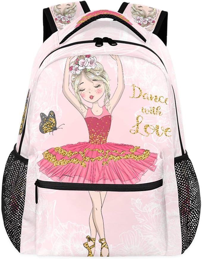 Pardick Backpacks Boys Girls, Cute Pink Ballet Girl Lightweight School Backpack Laptop College Bookbag, Travel Casual Daypack, Hiking Camping Computer Rucksack