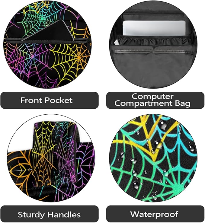 Pardick Colorful Spider Web Backpack for Kids Girls Boys Lightweight School College Students 18in Bookbag Large Capacity Computer Backpacks Laptop Rucksack Travel Gym Hiking Camping Daypack