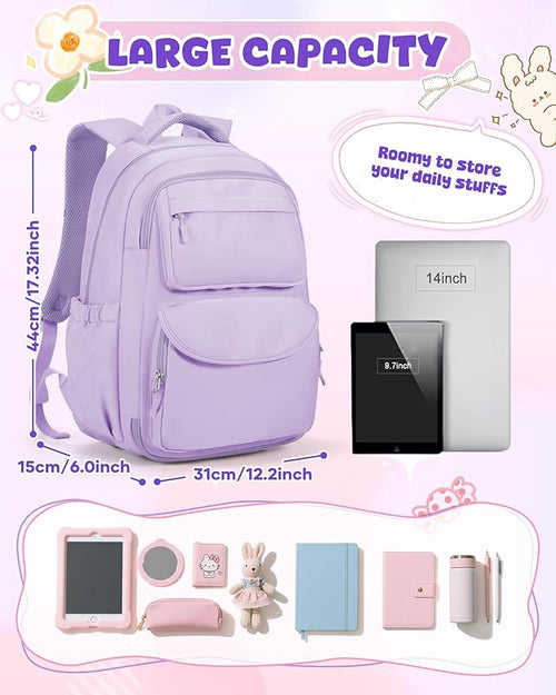Backpack for Girls,Kids School Backpack Girls Cute Kindergarten Elementary Preschool Middle School Bags Kids Teens Aesthetic Bookbag Kawaii Backpacks Student Daypack Purple