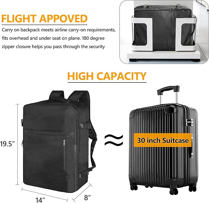 SUOCO Travel Backpack with Vacuum Bag, 70L Seal Compression Air Vac Back Pack with Travel Pump, Carry On Suitcase Luggage Flight Approved for Men Women Personal Item, Black