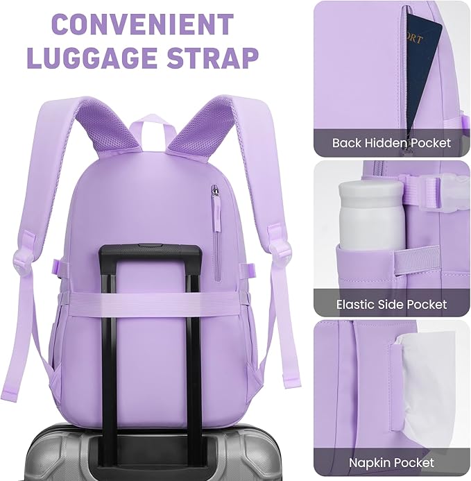 Backpack for School Girls, Cute High School Backpacks for Teens Women Student Large Bookbag 15.6 Inch Laptop Bag with USB Charger Port for College Work Travel Trip (Purple)