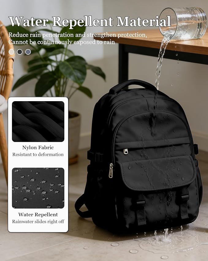Black Waterproof Aesthetic Backpack For School, Cute High School Bookbag For Teen Girls Boys, Lightweight Casual Daypack Backpack For Women Men, College Backpack With Lots Of Pockets