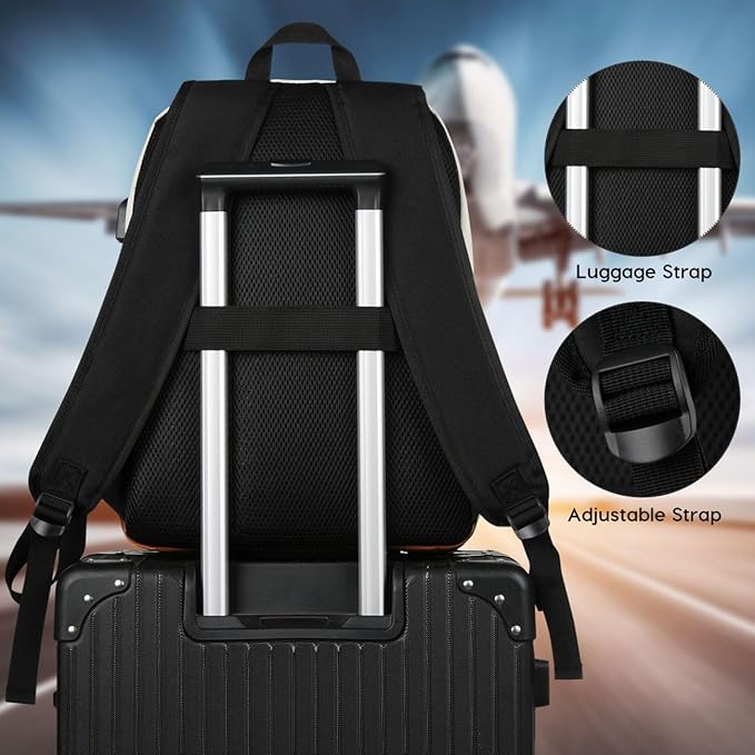 YAMTION 17 Inch School Backpack Women,Classic Back Pack College Bookbag Teen Boys and Girls Black Beige